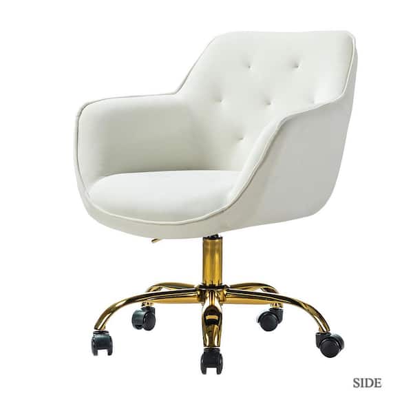 JAYDEN CREATION Helen Ivory Velvet Adjustable Height Swivel Task Chair with Button-tufted Back