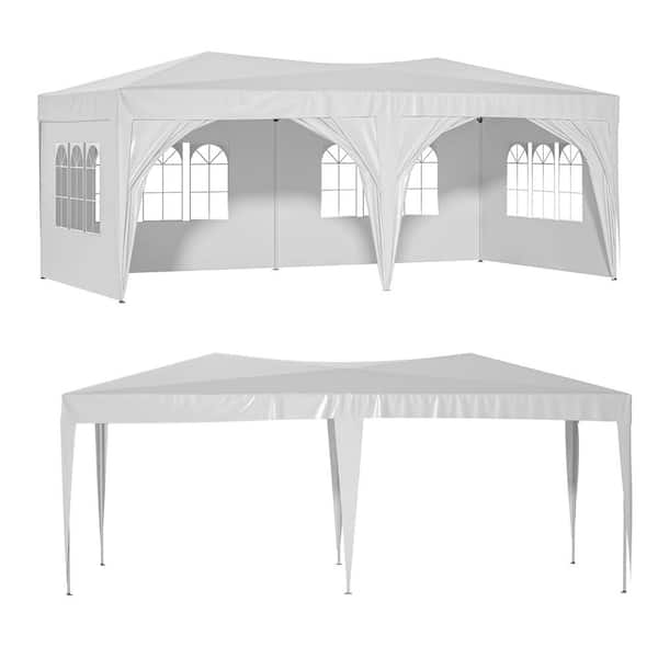 Misopily 10 ft. x 20 ft. Party Canopy Tent Outdoor Gazebo with 6-Removable Sidewalls in White