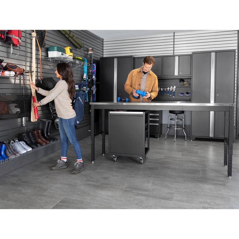 Adjustable 43" Steel Workbench in Gray/Black with Stainless Steel Top