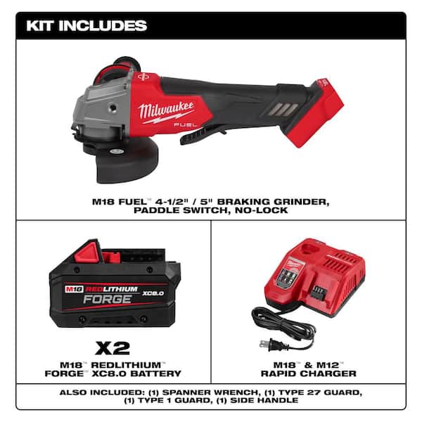 M18 FUEL 18V Lithium-Ion Brushless Cordless 4-1/2 in. /5 in. Grinder w/ (2) FORGE 8.0 Ah Batteries & Charger