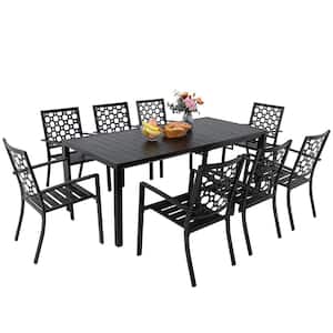 9-Piece Metal Patio Dining Set, 8 Outdoor Stackable Chairs and 78.8" Expandable Table
