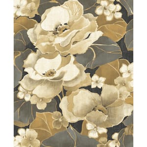 Adorn Floral Metallic Gold and Ebony Paper Strippable Roll (Covers 56.05 sq. ft.)