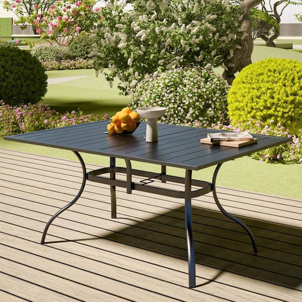 Anmutig Black Metal Outdoor Dining Table with Umbrella Hole