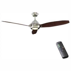 Aero Breeze 60 in. Integrated LED Indoor/Outdoor Brushed Nickel Ceiling Fan with Light Kit and Remote Control