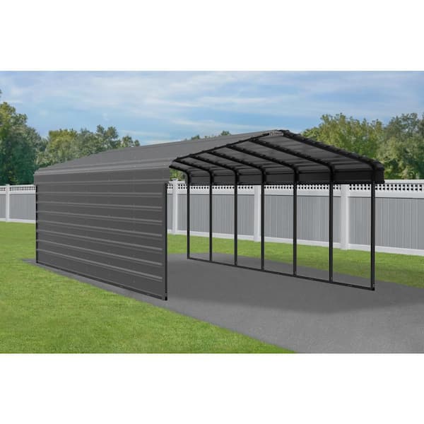 Arrow 12 ft. W x 29 ft. D x 7 ft. H Charcoal Galvanized Steel Carport with 1-Side Wall Kit