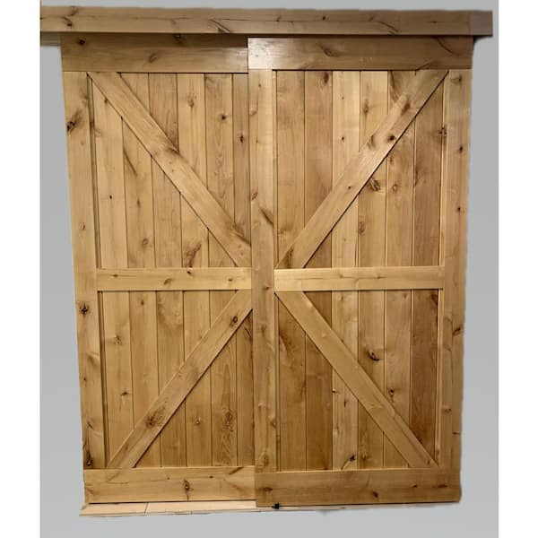 LUBANN Double 42 in. x 84 in. Unfinished Alder Wood Barn Doors wtih Bypass Sliding Barn Door with Hardware Kit