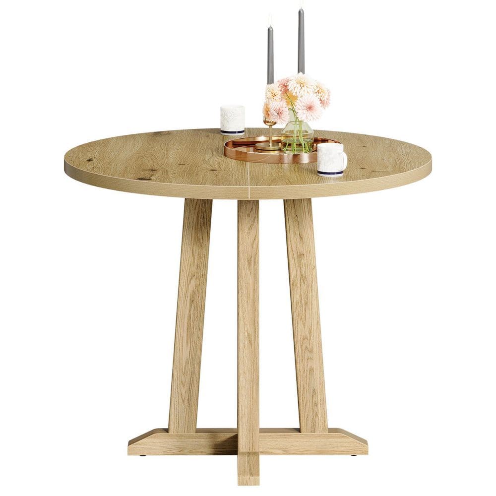 Roesler 40-Bottle Brown 31.5 in. Round Dining Table Kitchen Table with Unique Base for 2-4 for Dining Room, Apartment