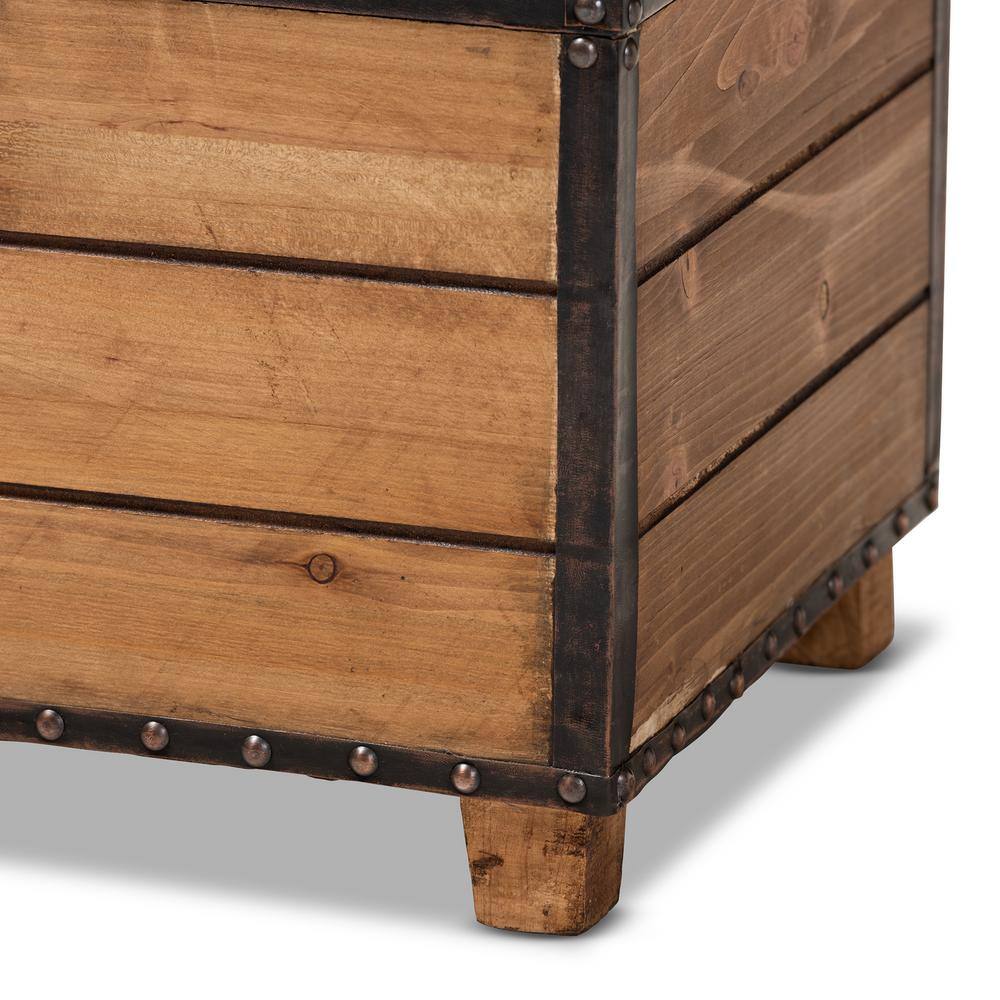 Rustic Dark Brown Faux Leather Tufted Trunk Ottoman Set