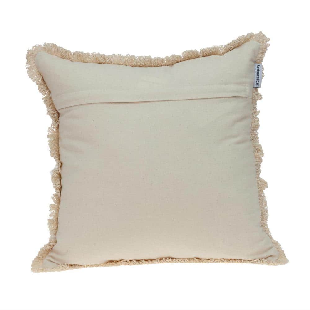 Abu Beige and Gray Embroidered Cotton Square Throw Pillow