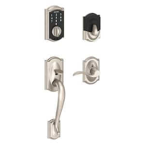 Camelot Satin Nickel Touch Electronic Keypad Deadbolt and Front Entry Door Handle with Accent Door Handle