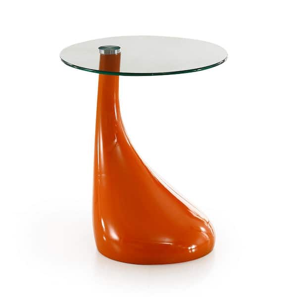 Manhattan Comfort Lava 19.7 in. Modern Orange Round Glass Top Accent End Table