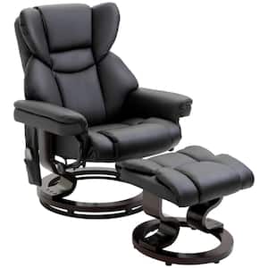 Black Faux Leather Massage Recliner and Ottoman with 10 Vibration Points, Adjustable Backrest, and Remote Control