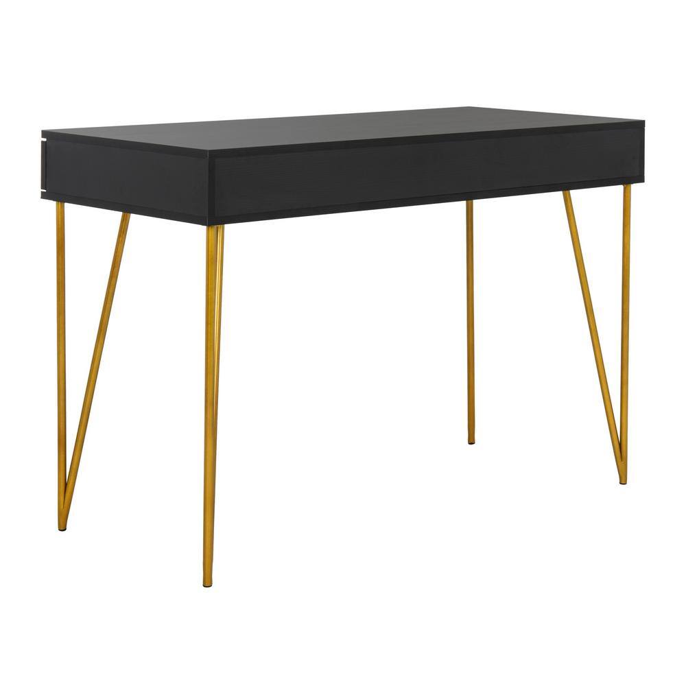 Chic Transitional Black and Gold Home Office Desk with Dual Drawers
