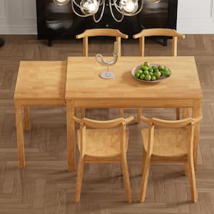Farmhouse 5-Piece Natural Wood Top Extendable Dining Set with Pull-out Side Table and Wheels