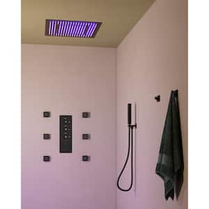 7-Spray 20 in. Flush Ceiling Mount Fixed and Handheld Dual Shower Head 2.5 GPM with LED in Matte Black (Valve Included)