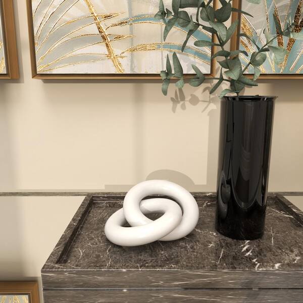 Litton Lane 5 in. x 2 in. White Marble Geometric 2 Link
