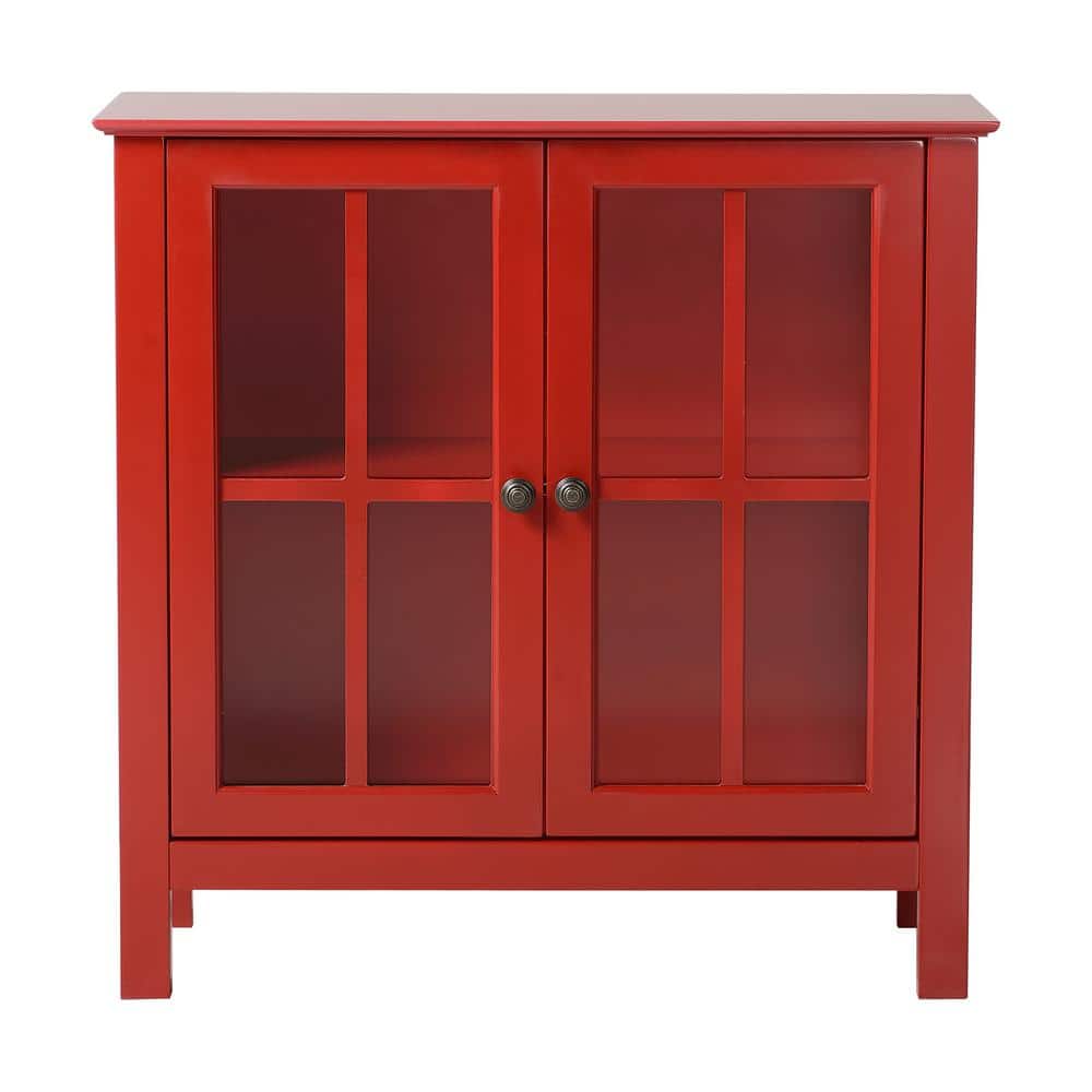 Red Glass Door Lighted Accent Display Cabinet