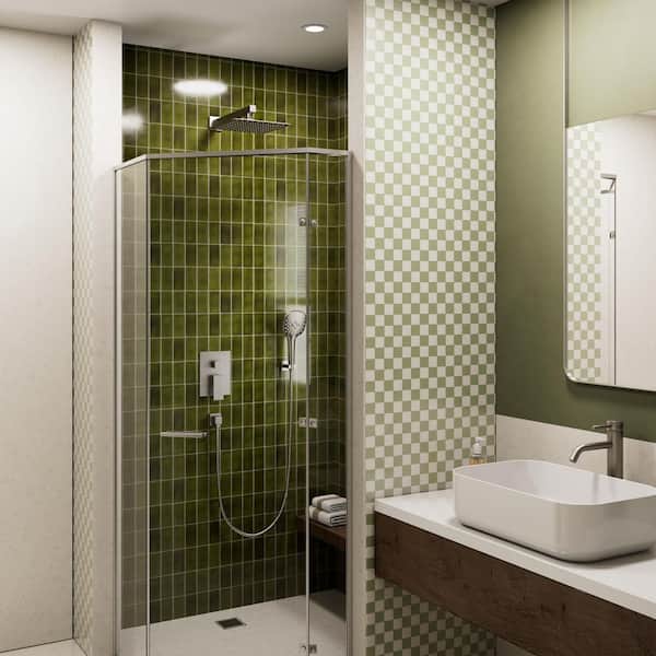 Crozet 2-Spray 10 in. Dual Shower Head Wall Mount Square Fixed and Handheld Shower Head 1.8 GPM in Brushed Nickel