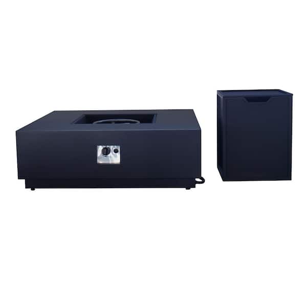 Abdullah 40 in. x 13.5 in. Square Iron Propane Outdoor Patio Fire Pit with Tank Holder