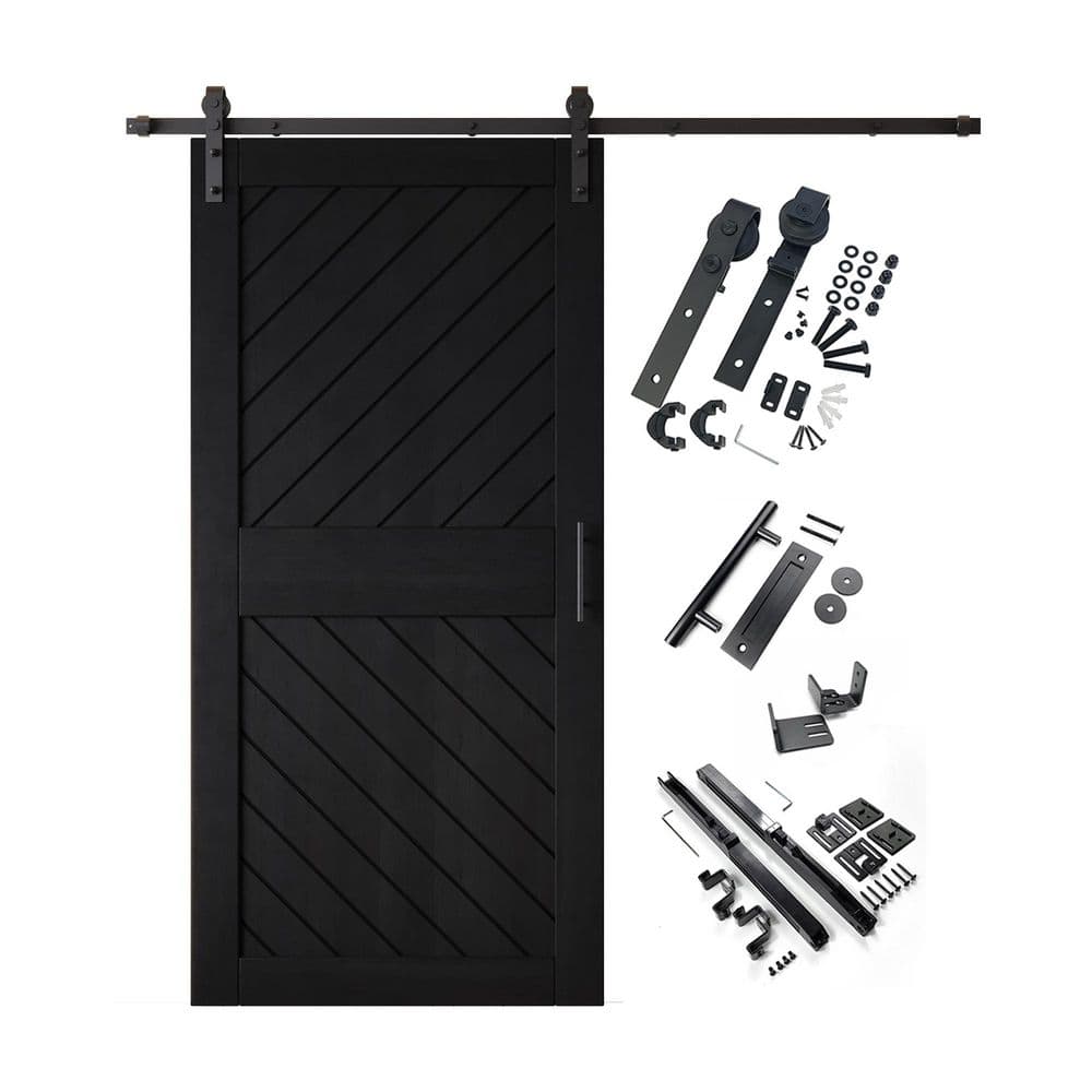 XT3 32 in. x 84 in. C-Panel Black Slanted Stripe Design Solid Pine Wood Sliding Barn Door with Hardware Kit price history on PriceWatchPro