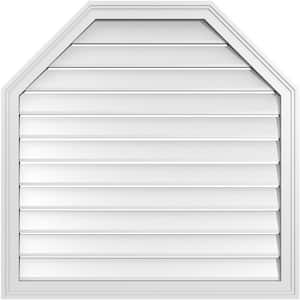 34 in. x 34 in. Octagonal Top Surface Mount PVC Gable Vent: Functional with Brickmould Frame