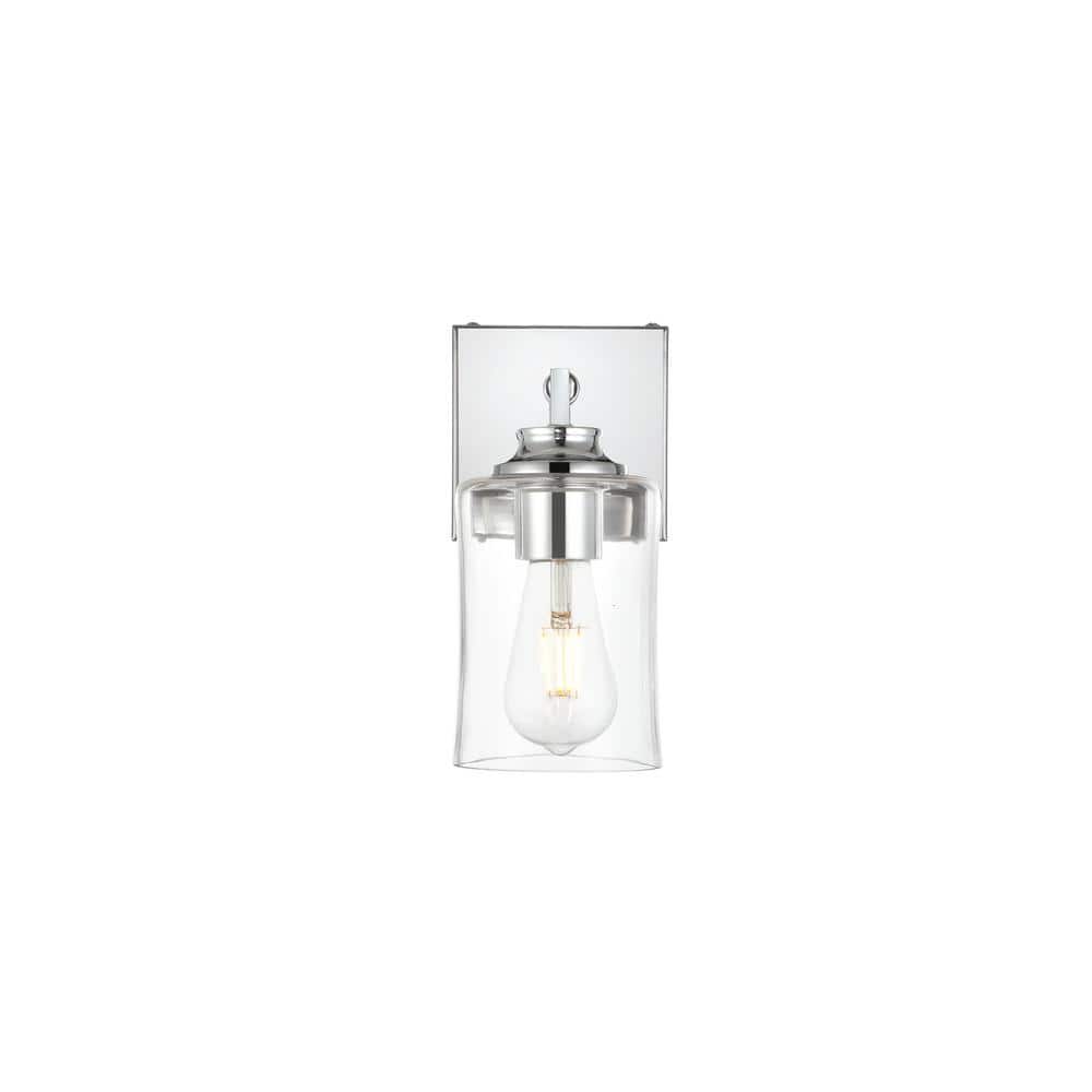 Simply Living 5 in. 1-Light Modern Chrome Vanity Light with Clear Bell Shad