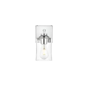 Simply Living 5 in. 1-Light Modern Chrome Vanity Light with Clear Bell Shade