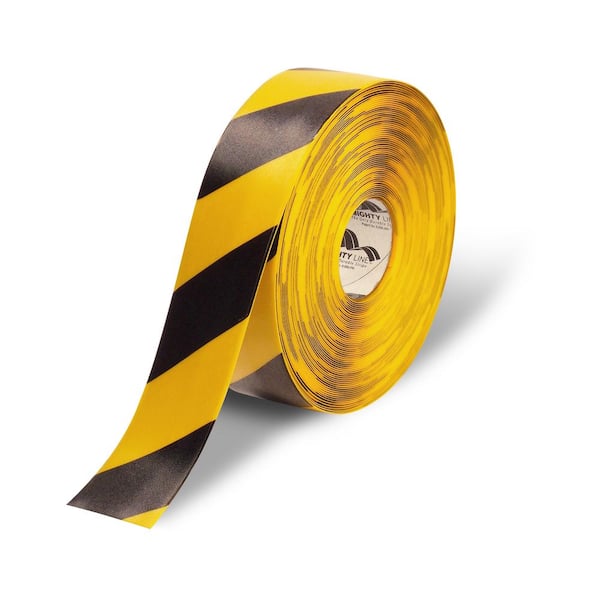 Mighty Line 3 in. Yellow and Black Diagonal Heavy-Duty Floor Tape 100 ...
