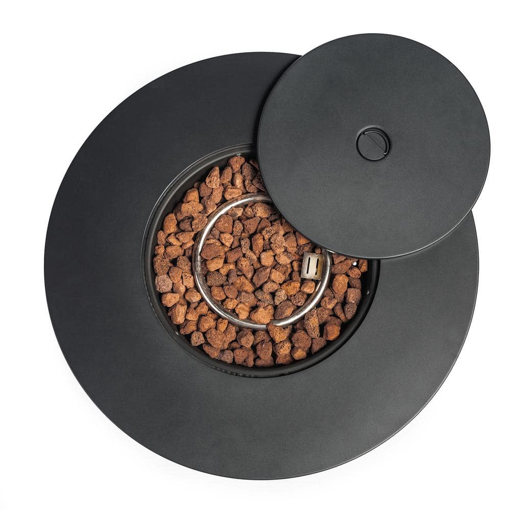 30-Inch Black Steel Round Gas Fire Pit Table