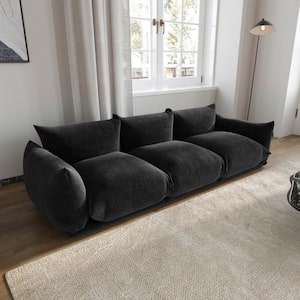 103.95 in. W Flared Arm 3-Piece Chenille L-Shaped Modern Free Combination Sectional Sofa with Ottoman in Black