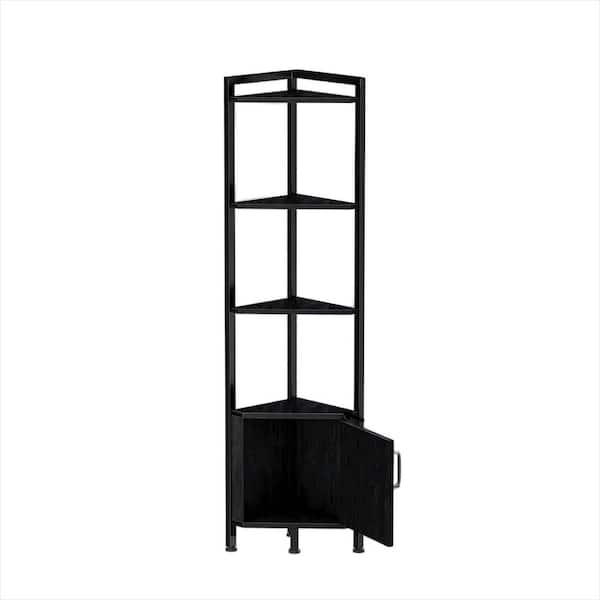 17.5 in. W x 12.4 in. D x 62.6 in. H 5-Tier Corner Cabinet in Black with LED Light for Bedroom, Living Room, Kitchen