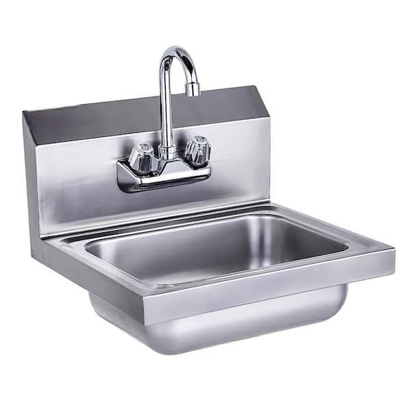 17 in. x 15 in. Stainless Steel Sink with Faucet, NSF Commercial Wall Mount Hand Basin for Restaurant, Kitchen and Home