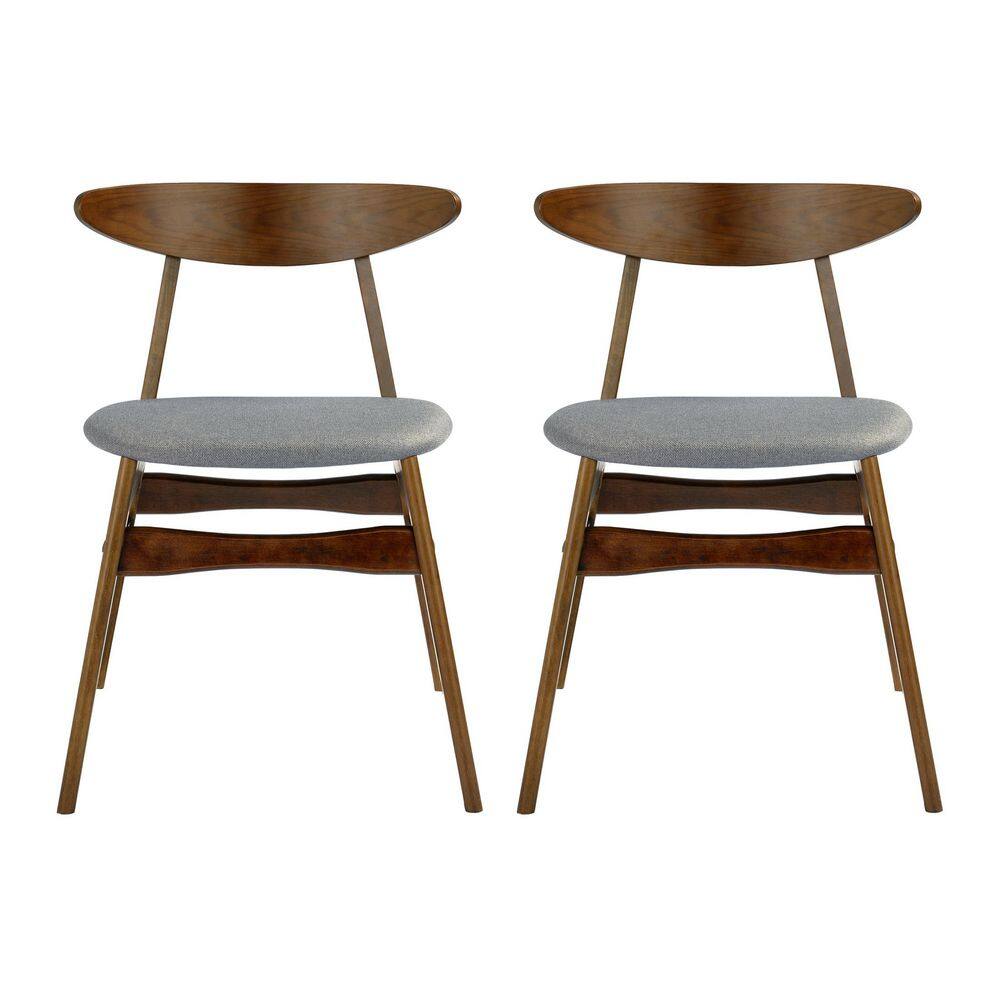 Gray Upholstered Rubberwood Mid-Century Modern Dining Side Chair Set