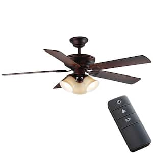 Campbell 52 in. Indoor LED Mediterranean Bronze Ceiling Fan with Light Kit, Downrod, Reversible Blades and Remote