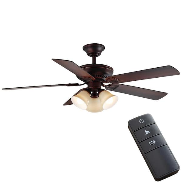 Hampton Bay Campbell 52 in. Indoor LED Mediterranean Bronze Ceiling Fan with Light Kit, Downrod, Reversible Blades and Remote