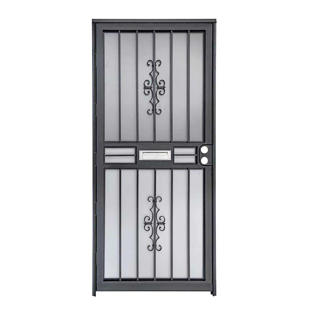 Grisham 36 in. x 80 in. Black with Brushed Nickel Universal/Reversible Mail  Slot Storm Security Door 45581 The Home Depot