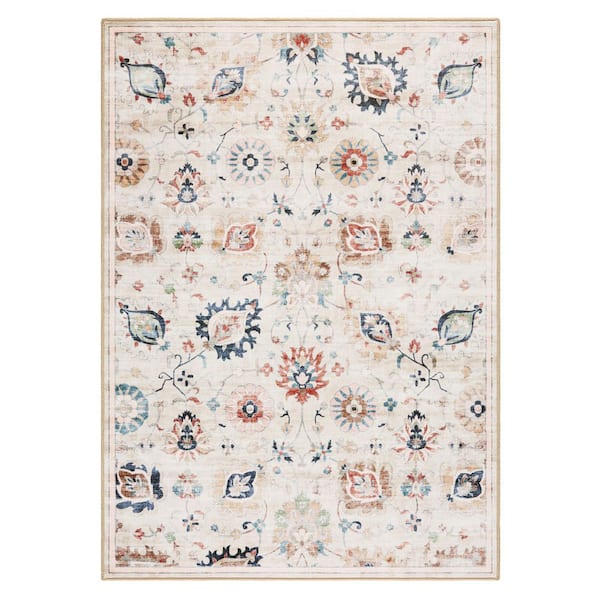 EVERWASH Haven 6 ft. x 9 ft. Beige Multi Damask Floral Washable Area Rug