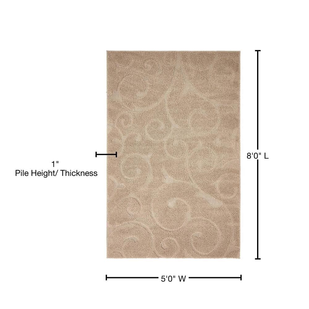 Botanical Bliss Beige Shag Rug 5' x 8' with Floral Pattern