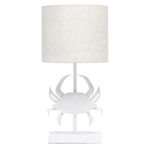 18.25 in. White Coastal and Polyresin Crab Shaped Bedside Table Lamp with White Fabric Shade