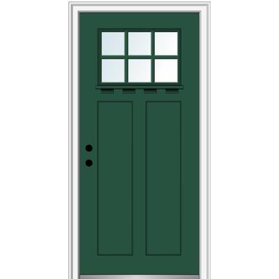 36 in. x 80 in. Right-Hand Inswing 6-Lite Clear 2-Panel Shaker Painted Fiberglass Smooth Prehung Front Door with Shelf