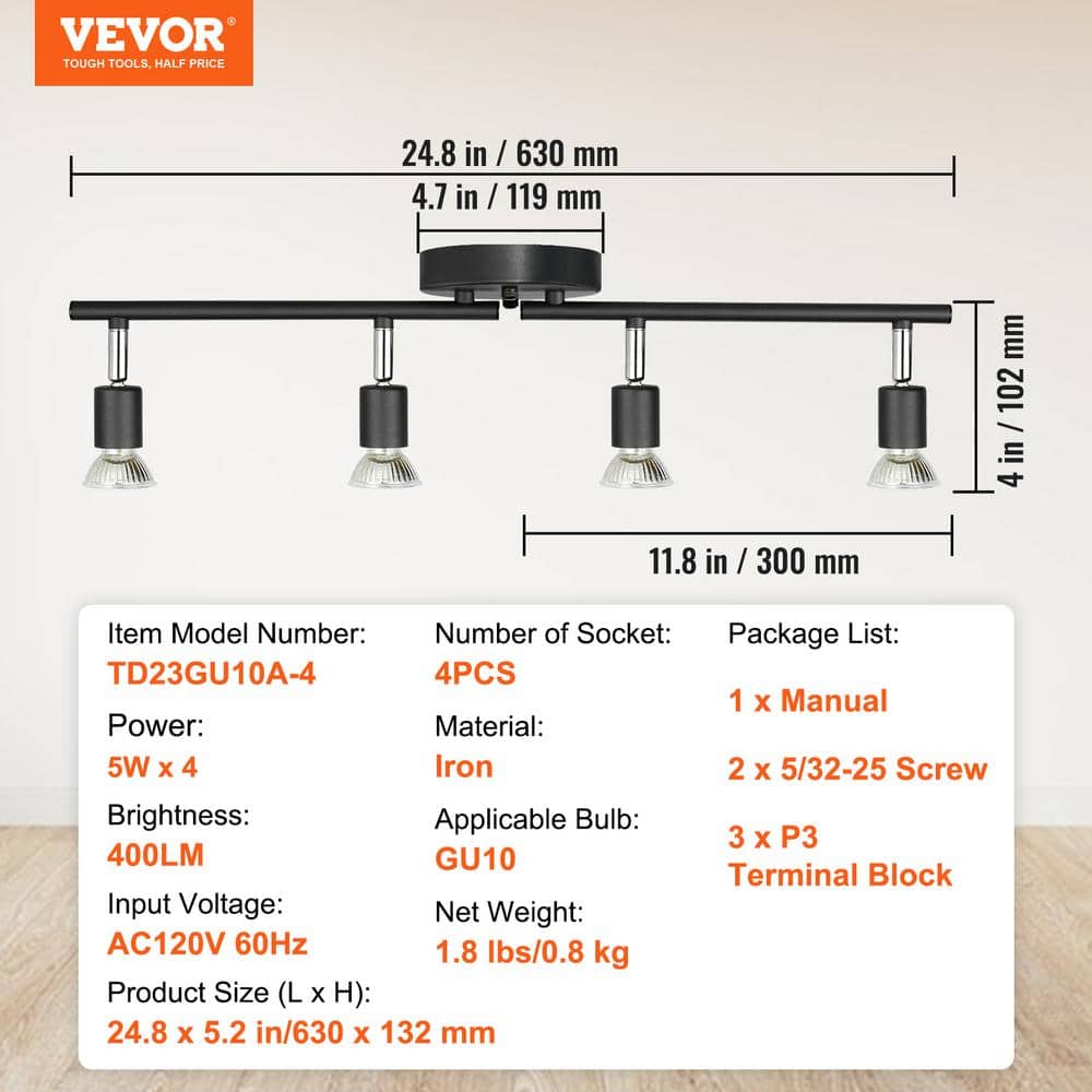 Matte Black Adjustable 4-Light LED Track Lighting Kit