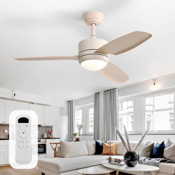 Sofucor 46 in. Indoor/Outdoor Modern Beige Ceiling Fans with Dimmable LED Light and 6-Speed Remote Control