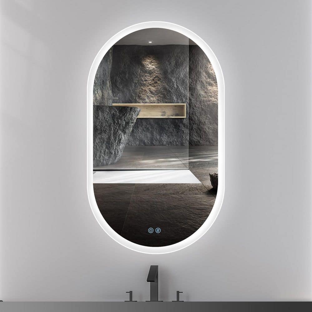 24 in. W x 40 in. H Natural Oval Frameless Wall Mounted Bathroom Vanity Mir