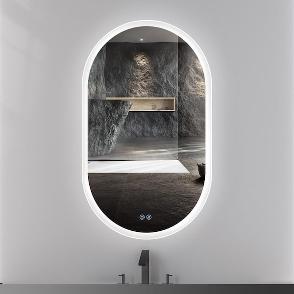 Aoibox 24 in. W x 40 in. H Natural Oval Frameless Wall Mounted Bathroom Vanity Mirror with Dimmable LED Lights, Touch Control
