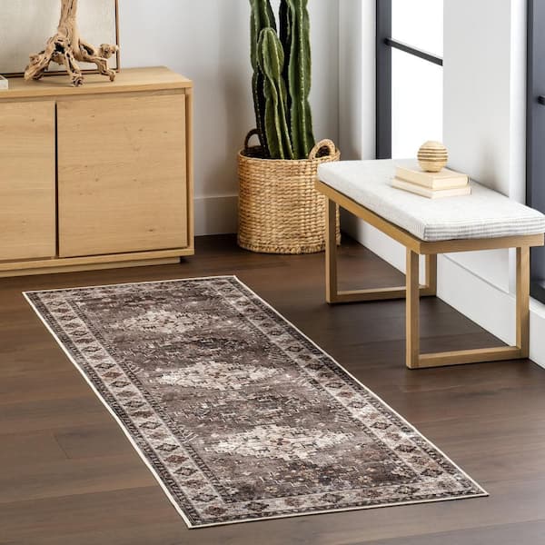 Blessing SplashGuard Machine Washable Area Dark Brown 3 ft. x 8 ft. Indoor Runner Rug