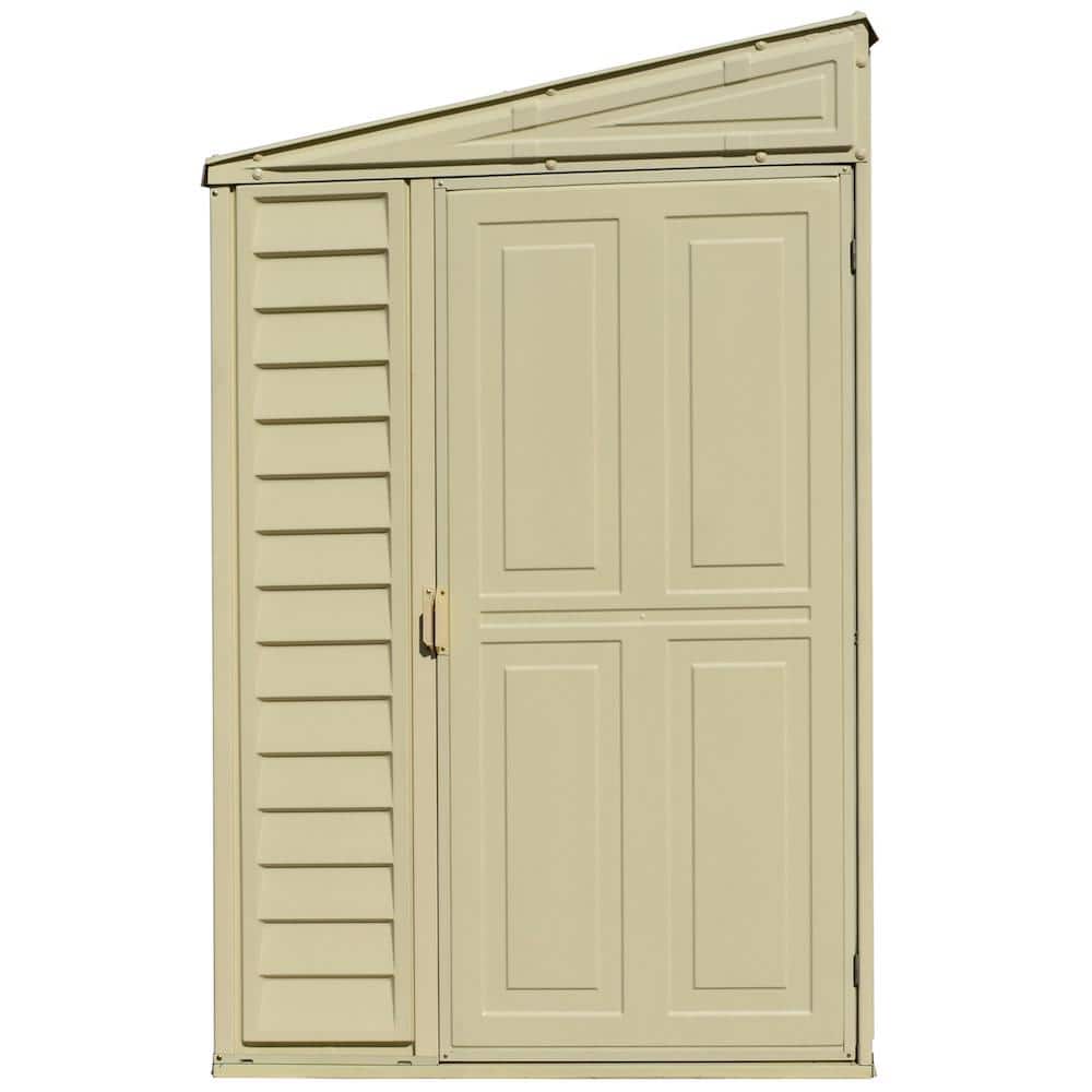 Beige 4' x 8' Vinyl Lean-To Storage Shed with Shelving