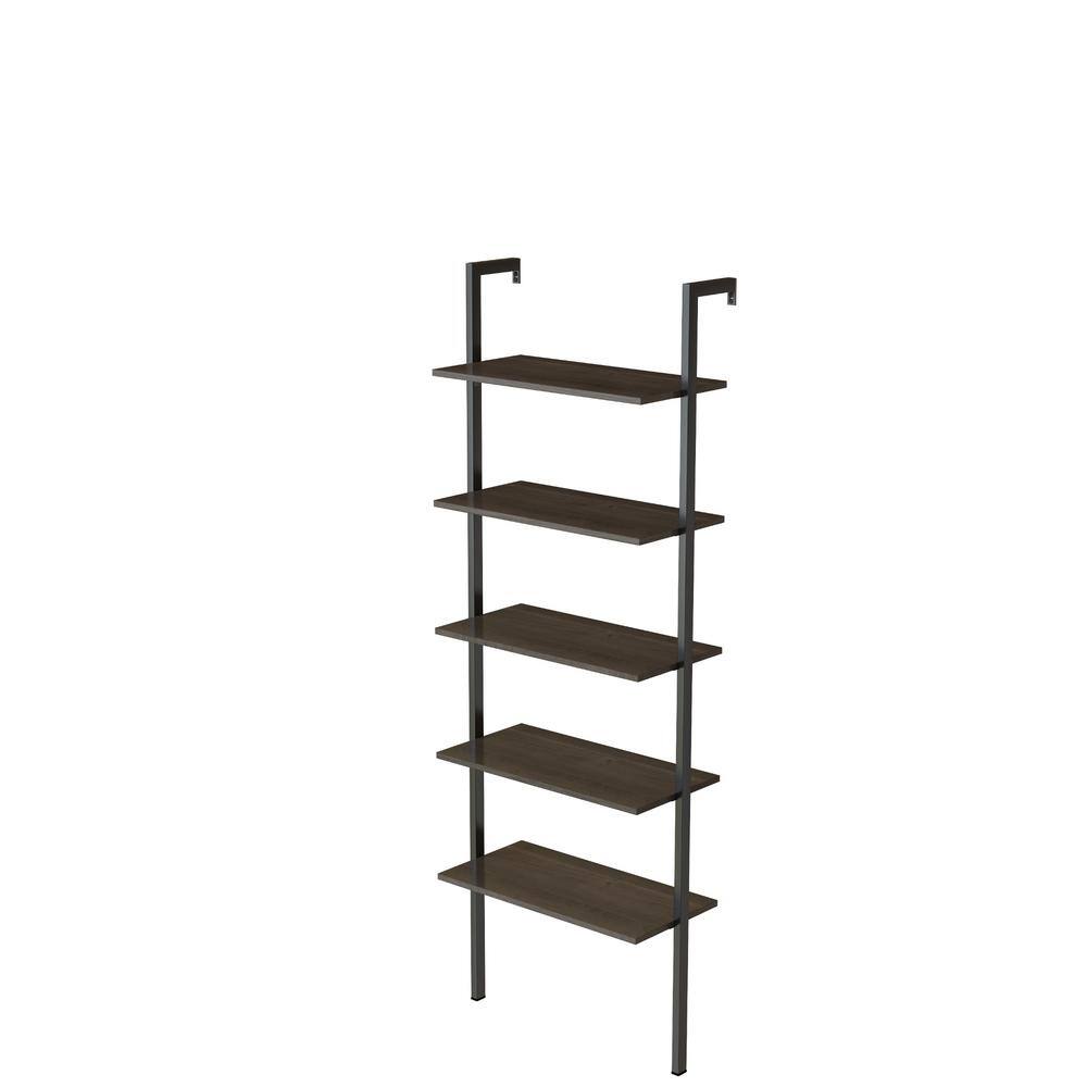FORCLOVER 23.6 in. Wide Brown 5 Shelf Ladder Bookcase Wall Mount