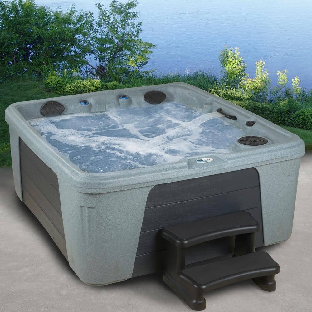 Gray 5-Person Rectangle Electric Hot Tub with 28 Jets