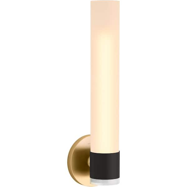 KOHLER Purist 1 Light Tube Black with Brass Trim Indoor Bathroom Wall Sconce, UL Listed