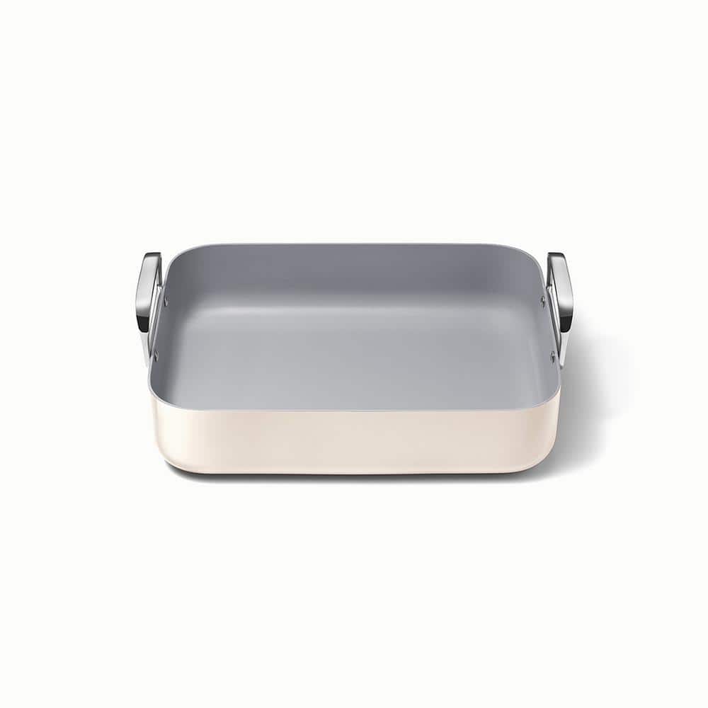Cream 12.6" Nonstick Square Braiser with Rack and Handles